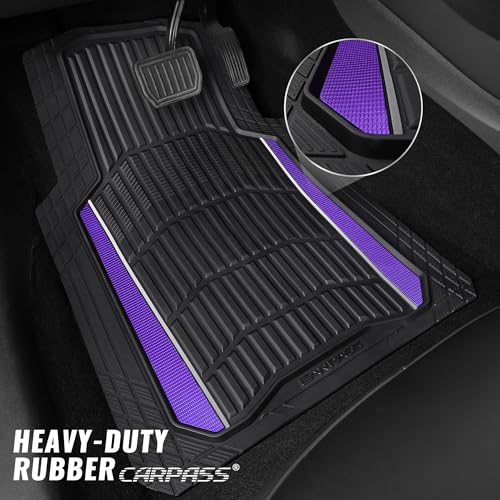 CAR PASS Heavy Rubber Car Floor Mats, Deep Waterproof Car Floor Mats All Weather, Aluminum Film Universal Trim to Fit for Cars SUV Trucks Sedans, Anti-Slip, Black Purple Metallic - color: Black Purple