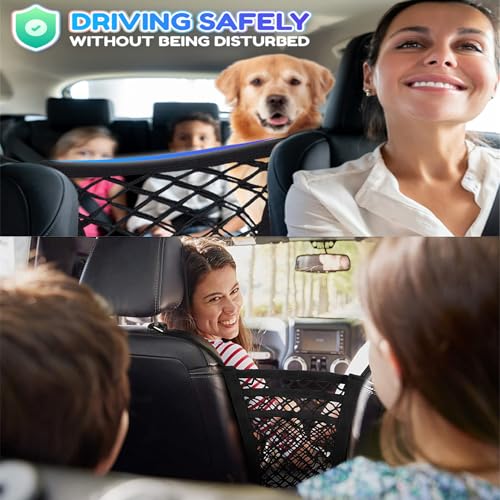 DYKESON Pet Barrier Dog Car Net Barrier with Car Mesh Organizer Baby Stretchable Storage Bag Universal for Cars, SUVs -Easy Install,Safer to Drive with Pets and Children, 3 Layer S - size: 11.7 in × 11.7 in