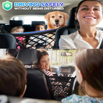 DYKESON Pet Barrier Dog Car Net Barrier with Car Mesh Organizer Baby Stretchable Storage Bag Universal for Cars, SUVs -Easy Install,Safer to Drive with Pets and Children, 3 Layer S - size: 11.7 in × 11.7 in