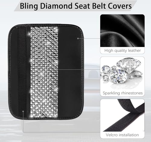 NBTEPEM 2 Pack Bling Car Seat Belt Covers, Diamond Seatbelt Shoulder Protection, Rhinestones Seat Belt Strap Cover Shoulder Pad, Universal Bling Car Interior Accessories Fit for Car/Truck/SUV(Silver) - color: Silver