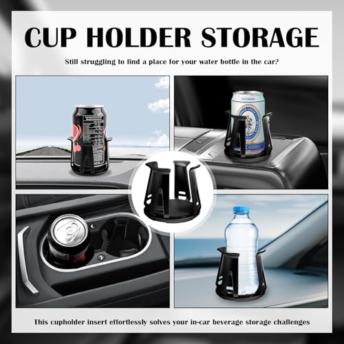 2PCS Car Cup Holder Inserts,2-in-1 Self-Adhesive & Suction Cup Car Cupholder Insert with Adaptive Clamping Arms,Universal Cups Holder Expander for Most Cars/Trucks/SUVs