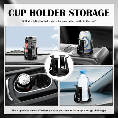 2PCS Car Cup Holder Inserts,2-in-1 Self-Adhesive & Suction Cup Car Cupholder Insert with Adaptive Clamping Arms,Universal Cups Holder Expander for Most Cars/Trucks/SUVs