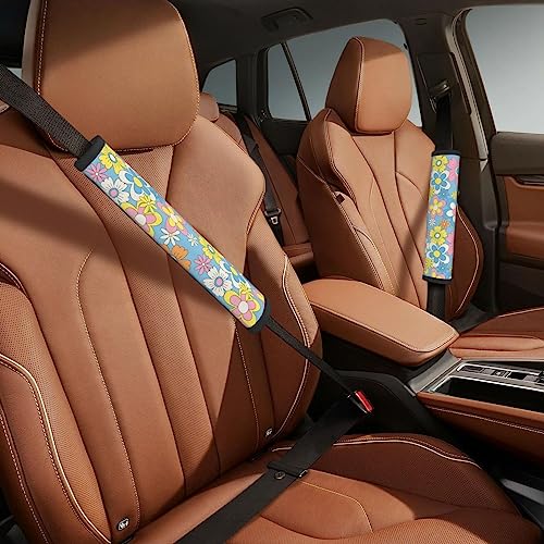 Stylish Retro Flowers Seat Belt Covers Soft Comfortable Shoulder Strap Pads for Adults Universal Car Accessories - Pack of 2 - color: Retro Flowers