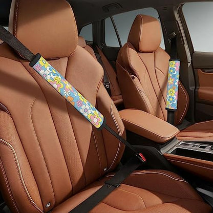 Stylish Retro Flowers Seat Belt Covers Soft Comfortable Shoulder Strap Pads for Adults Universal Car Accessories - Pack of 2 - color: Retro Flowers