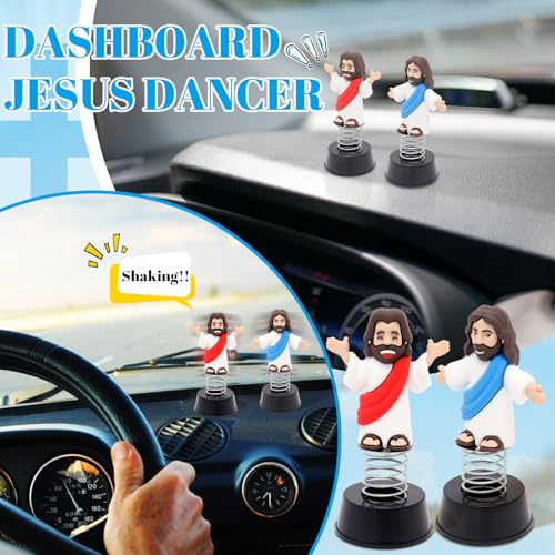 Yelakey 2PCS Dashboard Jesus Dancers Jesus Bobblehead with Open Arms Smile face Car Accessories with Sticky Pad for Christian Drivers Religious Believers Home Decoration - style: 1 Blue & 1 Red
