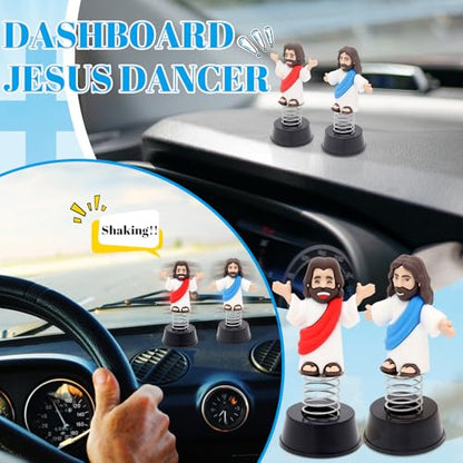 Yelakey 2PCS Dashboard Jesus Dancers Jesus Bobblehead with Open Arms Smile face Car Accessories with Sticky Pad for Christian Drivers Religious Believers Home Decoration - style: 1 Blue & 1 Red
