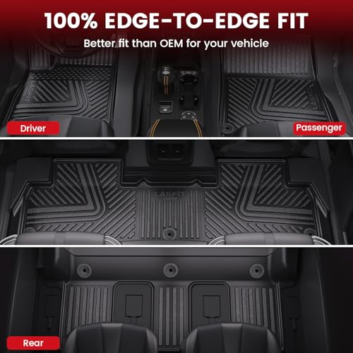 LASFIT Floor Mats for Rivian R1S 2022 2023 2024, All Weather Floor Liner TPE Custom Fit Car Mats for Rivian R1S 1st & 2nd & 3rd Row Rubber Mats, Black,Tasteless, Durable and Easy to Clean - size: 2022-2024 | For Rivian R1S | 1st & 2nd & 3rd Row