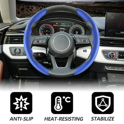 2pcs Universal Fit Carbon Fiber Steering Wheel Cover, Anti-Skid Steering Wheel Cover/Segmented Steering Wheel Protector/Car Interior Accessories (Blue) - color: blue