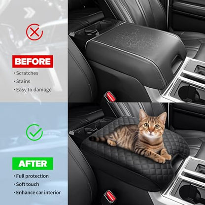 Center Console Cover Compatible with Ford F150 2015-2020/2017-2022 F250 F350 F450 / 2018-2024 Expedition Accessories, Premium Leather Car Armrest Cover Pad (Bucket Seat Only) - size: 2015-2020 Ford F150