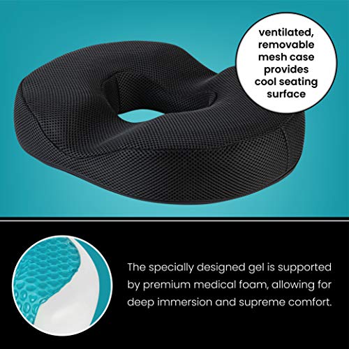 Gel Donut Pillow| Lifting Cushion | Donut Cushion for Tailbone Hemorrhoid Cushion Coccyx Sciatica Pregnancy Cushion, Black - color: Black Mesh