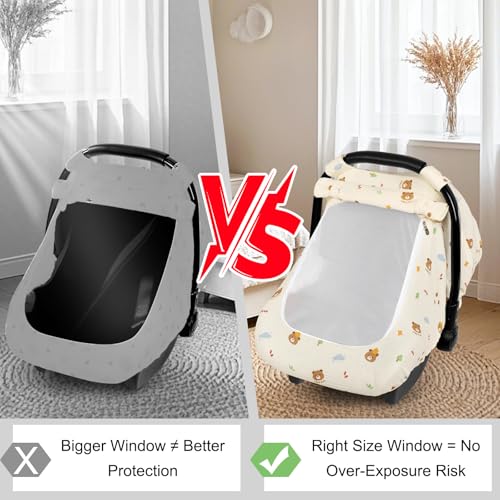 Muslin Car Seat Cover Baby - Breathable and Privacy Car Seat Canopy with 3 Modes - Easy Install & Gift Box Packaging, Universal Fit for Infant Car Seats, Bear