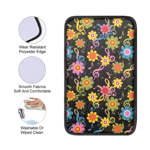 UNICEU Neoprene Car Center Console Armrest Cover, Colorful Cute Flowers Music Notes Print Soft Non Slip Auto Interior Armrest Box Pad Cover, Universal - color: Cute Flowers Music Notes