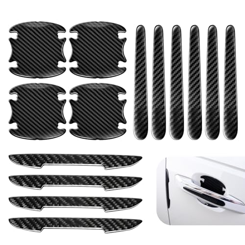 14 PCS Car Door Handle Protector, Carbon Fiber Door Edge Guards, Car Handle Scratch Protector, Auto Exterior Collision Prevention Decorative Accessories, Universal for Most Vehicle (Black) - size: 14 PCS