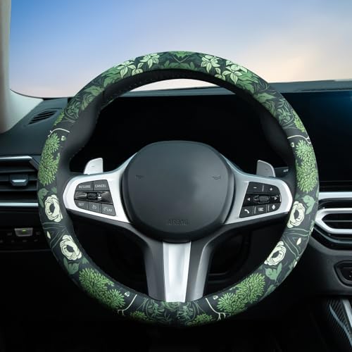 Sage Green Floral and Plant Steering Wheel Cover Auto Steering Wheel Protector, Anti-Slip, Breathable, Absorbing Sweat, Universal Plant Car Accessories 14.5–15 inch,Fit for Most Car, Trucks, SUV - style: Sage Green Floral and Plant
