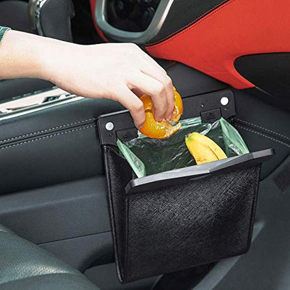 Smart LED Car Trash Can Waterproof Garbage Bag Passenger Side Artificial Leather Storage Pocket Leak Proof Reusable Traveling Portable Offices Toilet Garbage Cans Back Seat Hanging (Beige-1pack) - color: Beige