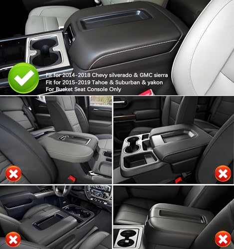 Center Console Cover for 2014-2018 Chevy Silverado/GMC Sierra 1500 2500 3500 and 2015-2019 Tahoe/Yukon/Suburban, Middle Console Armrest Leather Protective Cover (for Bucket Seat Consoles Only)