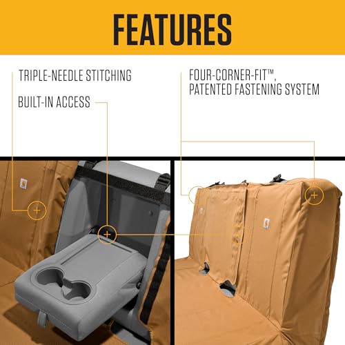 Carhartt Universal Nylon Duck Canvas Automotive Bench Seat Covers, Durable Fitted Full-Size Bench Seat Protection with Rain Defender, Black - color: Black