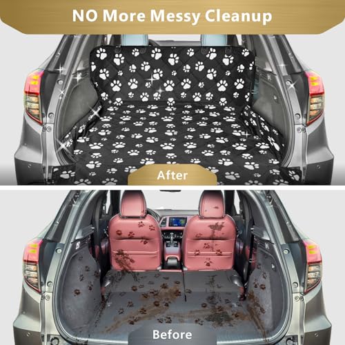 F-color SUV Cargo Liner for Dogs - Waterproof Pet Cargo Liner with Side Flaps, Comfort Dog Cargo Cover with Bumper Flap, Scratchproof Non-Slip Large for Full-Size SUVs Vans, 55 x 93 Inch, Paw - color: Paw, size: Large Extended (With Flaps) 93"