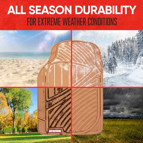 BDK Beige Heavy Duty Front & Rear Rubber Floor Mats Universal Liners for Car SUV Van & Truck, All Weather Protection with Anti-Slip Nibs, Fit Contours of Most Vehicles - color: 773-BG