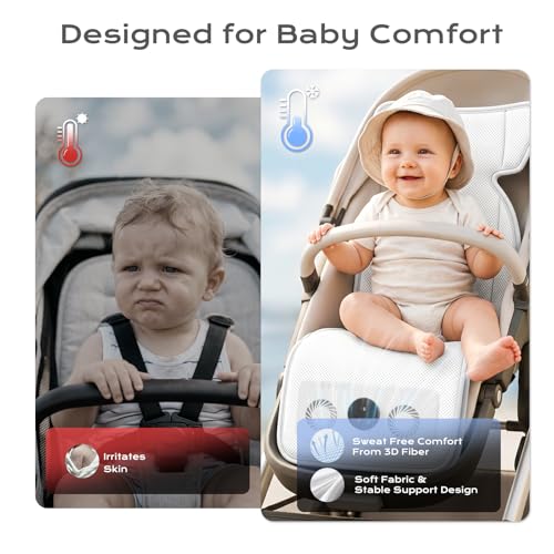 Stroller Cooling Pad with Fan for Baby, 10000mA Rechargeable Battery Baby Car Seat Cooling System for Backseat, Max 10H Ventilation 3 Speeds Cooling Mat Liner for Toddler Boys Summer Essentials - color: Gray
