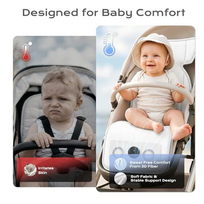 Stroller Cooling Pad with Fan for Baby, 10000mA Rechargeable Battery Baby Car Seat Cooling System for Backseat, Max 10H Ventilation 3 Speeds Cooling Mat Liner for Toddler Boys Summer Essentials - color: Gray