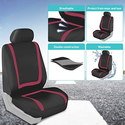 FH Group Car Seat Covers Full Set Cloth - Universal Fit Automotive Seat Covers, Low Back Front Seat Covers, Solid Back Seat Cover, Washable Car Seat Cover for SUV, Sedan and Van Burgundy - color: Burgundy, size: Full Set