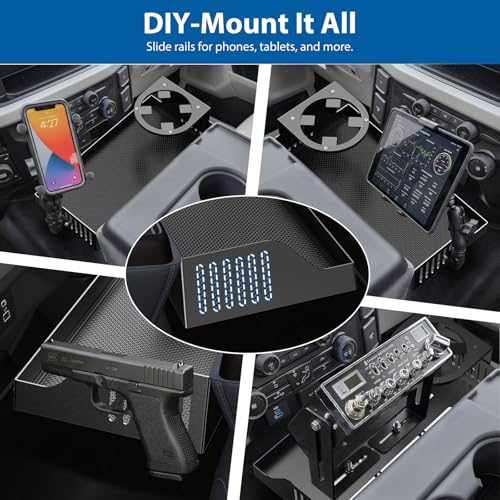All Metal Front Center Seat Headrest Organizer Compatible with 2011-2025 2026 Ford F150 F250 F350 F450 F550 F650 Accessories, Compartment Tray Container Storage Box with Cup Holder(Jump Seat Only) - style: Organizer with Cup Holder
