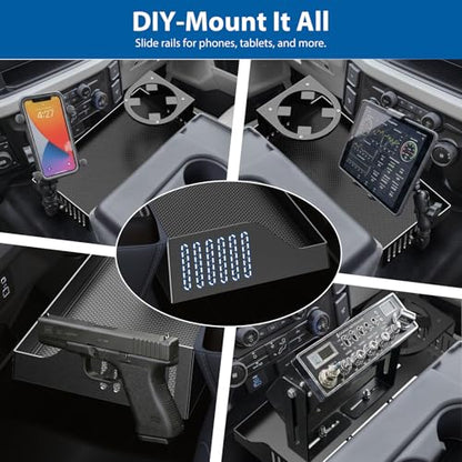 All Metal Front Center Seat Headrest Organizer Compatible with 2011-2025 2026 Ford F150 F250 F350 F450 F550 F650 Accessories, Compartment Tray Container Storage Box with Cup Holder(Jump Seat Only) - style: Organizer with Cup Holder