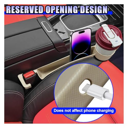 YoRise 2PCS Dual Slot Car Seat Gap Filler Organizer, Multifunctional Car Side Seat Gap Guard Spacer with Cup Holder, Universal Auto Storage Accessories for Preventing Items Falling Out (Beige)