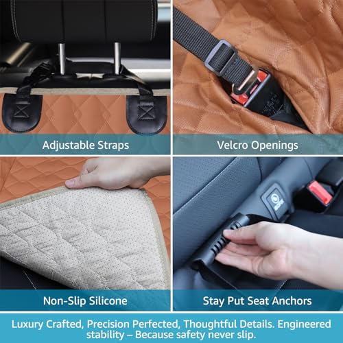Lassie XL Truck Dog Seat Cover Back Seat with 2 Seat Belts, Dog Car Hammock for Large SUV and Trucks Compatible with F150 F250/Chevrolet Silverado/Ram Pickup/GMC Sierra/Toyota Tundra and Crew Cab - color: Brown, size: Truck