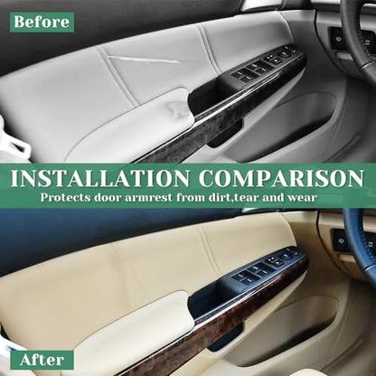 4PCS Door Panel Cover Compatible with Honda Accord 2003-2007 Front and Back Vinyl Leather Insert Cards Protector Trim Beige (Only Leather Part)