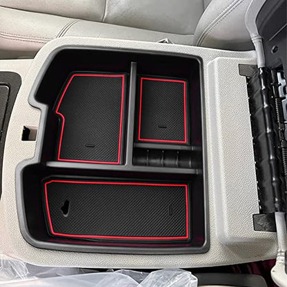 HGWEI Center Console Organizer Compatible with 2007-2014 Chevy Silverado GMC Sierra Avalanche Tahoe Suburban Yukon Yukon XL Accessories, Floor Mounted Center Console ONLY,Red Trim - color: red