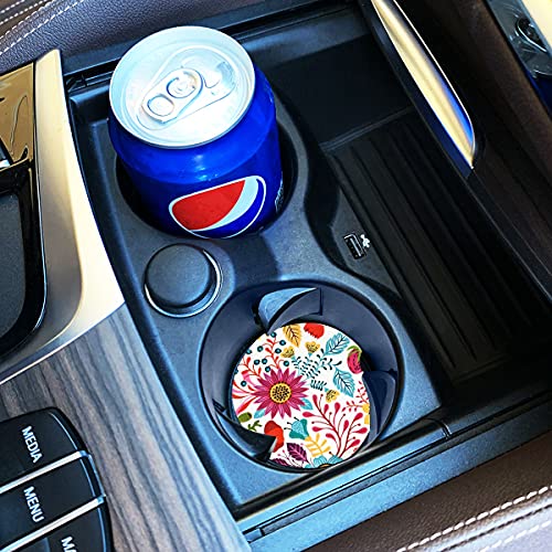 Sunflower Small 2.56" Absorbent Auto Coasters 2 Pack, Ceramic Car Accessories, Absorb Spills to Keep Cupholders Clean - color: Red and White