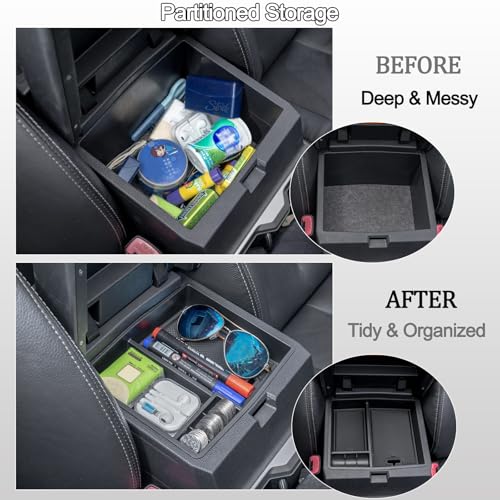 JDMCAR Center Console Organizer Compatible with 2024 2025 2026 Toyota Tacoma Accessories, Armrest Insert ABS Plastic Coin Holder Secondary Storage Box (Black Trim) - color: Black-fits 2024+ tacoma
