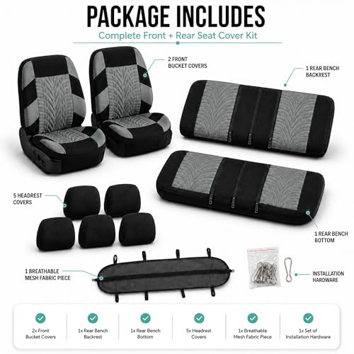FH Group Full Set Travel Master Car Seat Covers, Airbag and Split Rear Car Seat Cover Universal Fit Interior Accessories for Cars Trucks SUV, Automotive Seat Covers, Gray - color: Gray, style: Full Set