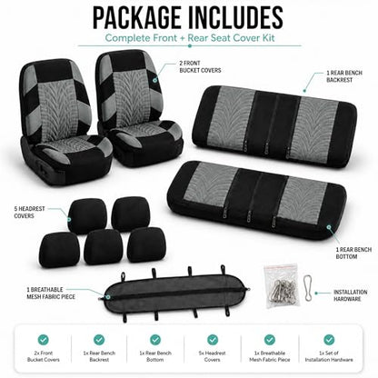 FH Group Full Set Travel Master Car Seat Covers, Airbag and Split Rear Car Seat Cover Universal Fit Interior Accessories for Cars Trucks SUV, Automotive Seat Covers, Gray - color: Gray, style: Full Set