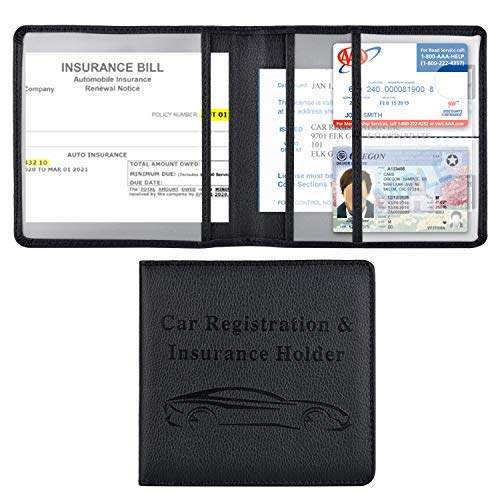 Car Registration and Insurance Holder, Vehicle Glove Box Car Organizer Men Women Wallet Accessories Case for Cards, Essential Document, Driver License, Black - color: Black