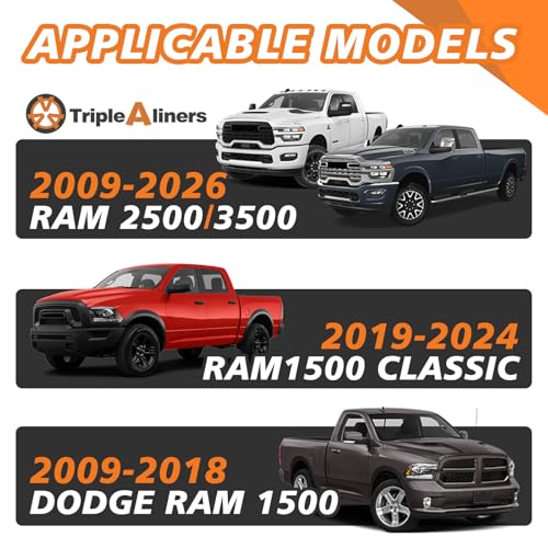 Truck Mat Compatible with 2009-2018 Ram 1500&2500/3500HD 2009-2026&Classic 19-24 Standard Tailgate Accessories, Tailgate Mat Custom Fit All Weather Pickup Liner, w/Tailgate Cap Protector - size: 3) Ram 2500|09-18&19-24|Tailgate Mat w/ Cap Cover