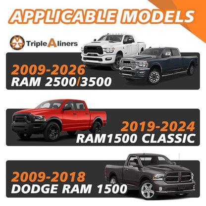 Truck Mat Compatible with 2009-2018 Ram 1500&2500/3500HD 2009-2026&Classic 19-24 Standard Tailgate Accessories, Tailgate Mat Custom Fit All Weather Pickup Liner, w/Tailgate Cap Protector - size: 3) Ram 2500|09-18&19-24|Tailgate Mat w/ Cap Cover
