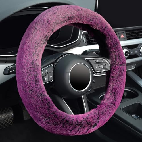 KAFEEK Frost Fluffy Microfiber Plush Steering Wheel Cover for Winter Warm, Universal 15 inch Soft Fuzzy Steering Wheel Cover,Dreamy Purple - color: purple, size: Standard Size[14 1/2''-15'']