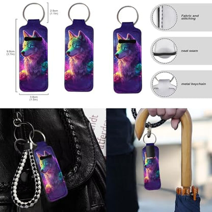 Wolf Rose Moon Print Violet 15 Pcs Car Seat Cover Set, Full Set Car Accessories, Front Rear Seat Covers Steering Wheel Cover Seat Belt Covers Car Coaster - color: Wolf Rose Moon Print Violet