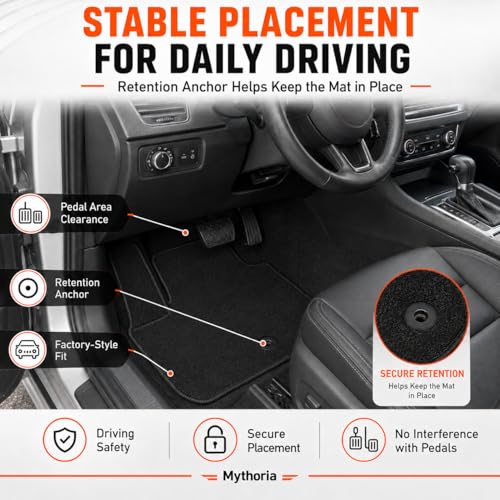 Mythoria Custom Fit Car Floor Mats Fit for Toyota Highlander 7Passengers 2009 2010 2011 2012 2013, Waterproof Velour Carpet Full Set, All-Weather Protection, Anti-Slip Backing, Odorless, Black