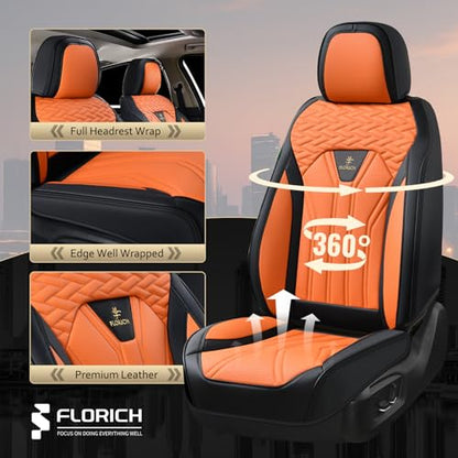 Seat Covers for Cars, Waterproof Automotive Seat Covers, Leather Car Seat Covers 2 Pack, Universal Front Seat Cushion Protector for Most Cars Trucks SUV-Black&Orange