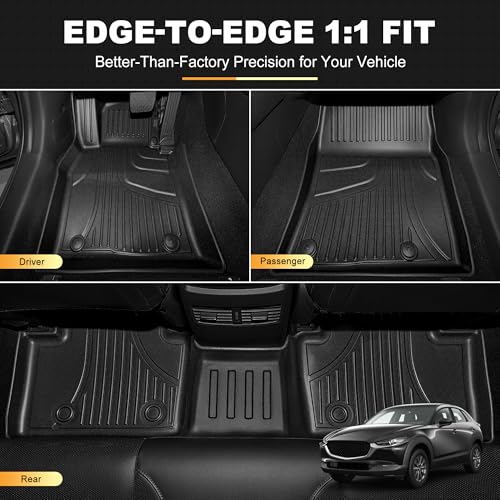 Floor Mats & Cargo Mats Set Fit for Mazda CX-30 2020-2026 All Weather Floor Liners Heavy Duty Car Mats Trunk Liner TPE Heavy Duty Non-Slip Automotive Floor Liners Full Set CX30 Accessories - style: 1)20-25 CX-30 Floor & Cargo Mats