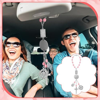 Car Rosary for Rearview Mirror Cross Car Charm Rosary for Mirror Hanging Psalm 91: 11 Bible Verse Charm Bracelets Religious Gifts New Driver Guardian Angel Gift for Women
