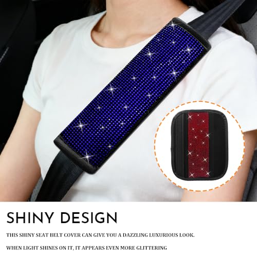 2PCS Bling Seat Belt Covers, Seat Belt Cover Pad, Car Seatbelt Shoulder Pads with Rhinestone, Auto Accessories Comfortable Automotive Neck Shoulder Mat Cushion for Car Truck SUV (Blue) - color: Blue