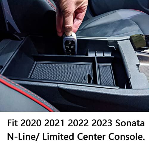 Center Console Organizer Tray Compatible with Hyundai Sonata Accessories 2020 2021-2022 2023 Limited N-Line Interior Armrest Secondary Storage Box ABS Material, Black Trim