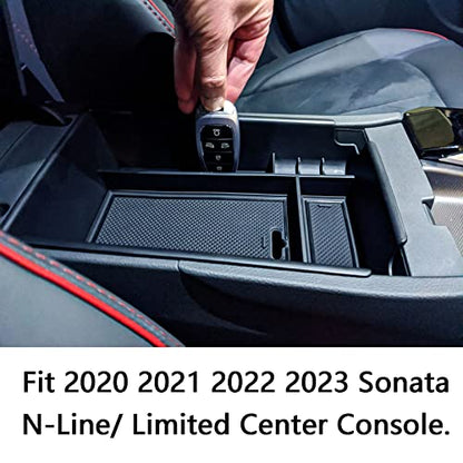 Center Console Organizer Tray Compatible with Hyundai Sonata Accessories 2020 2021-2022 2023 Limited N-Line Interior Armrest Secondary Storage Box ABS Material, Black Trim