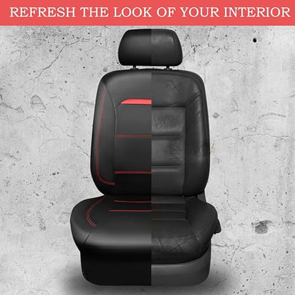 CAR PASS Leather Car Seat Cover Full Set with Steering Wheel Cover and 2PCS Seat Belt Shoulder Pads,for Trucks and SUV with Built-in Seatbelts and Front Seat Side Armrests(Combo Set, Black and Red) - color: Black Red Set