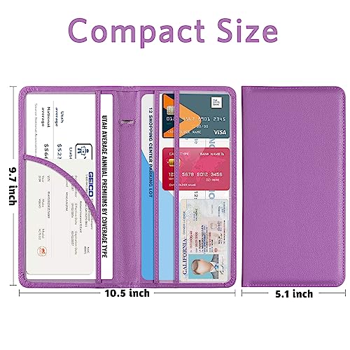 CoBak Car Registration and Insurance Holder - Vehicle Glove Box Car Organizer,Auto Truck Comparment Accessories Case with Magnetic Closure for Essential Document,Driver License,Cards - color: L-Pebbled Purple